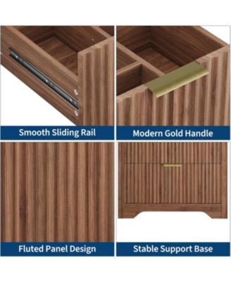 "24'' Walnut Fluted Bathroom Vanity with Sink, Freestanding Cabinet with 2 Drawers & Flip Down Drawer, Easy Assembly"