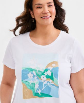 Plus Size Perfect Short-Sleeve Open-Crewneck T-Shirt