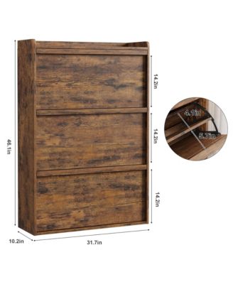 Entryway Wooden Shoe Cabinet, 3 Flip Drawers + Adjustable Shelf Organizer