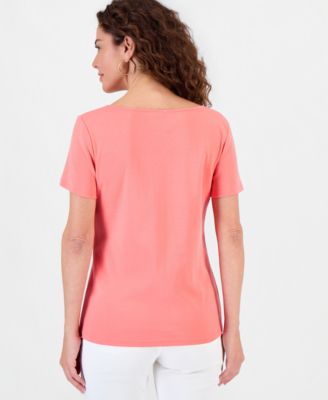 Petite Cotton Square-Neck Short-Sleeve T-Shirt