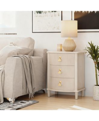 Vintage Curved Front Nightstand with Leaf Handles