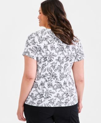 Women's Plus Size Printed  Short-Sleeve Scoop-Neck Top