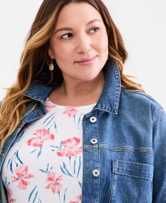 Women's Plus Size Printed Short-Sleeve Scoop-Neck Top, Macy's  Exclusive