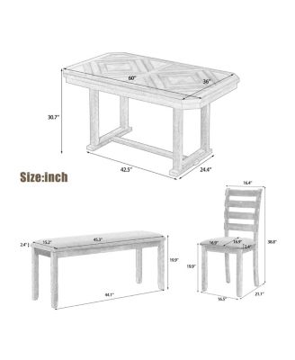 Streamdale 6-Piece Rubber Wood Dining Set with Wood Grain Tabletop & Soft Cushion (Grey)