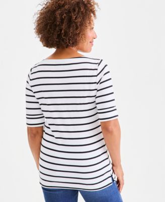 Women's Printed Boat-Neck Elbow-Sleeve Top