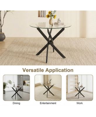 Streamdale Round Dining Table, 35.5" Glass Kitchen Table with Black Legs