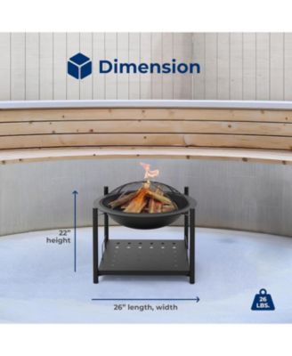 Outdoor Wood Fire Pit Steel BBQ Grill with Mesh Spark Screen, Log Grate, Poker & Cover