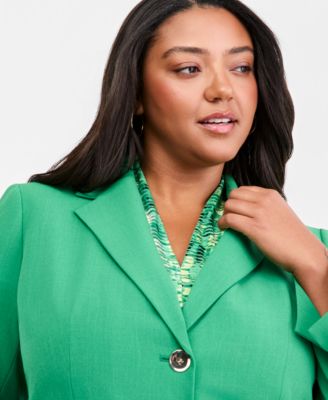 Plus Size Notch-Lapel Button-Front Crepe Blazer 