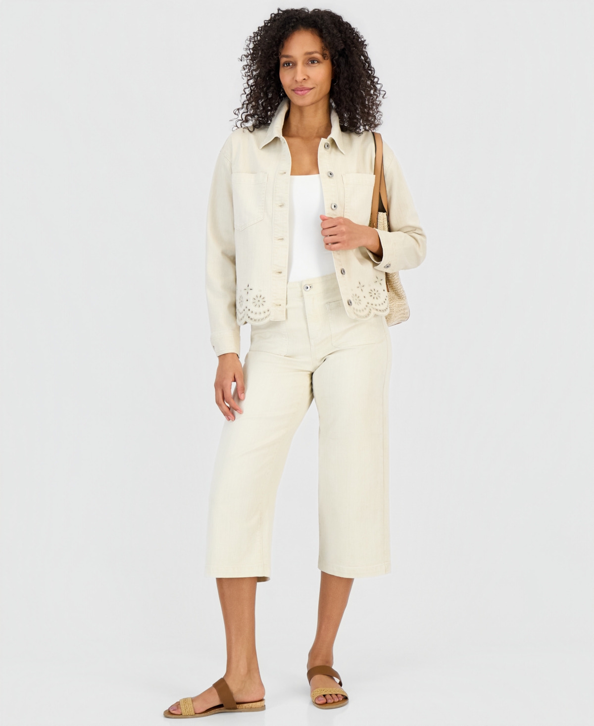 Style & Co Women's Cropped Embroidered Shacket, Macy's Exclusive
