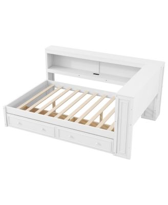 Streamdale Full Size Wood Daybed with Storage Shelves, USB, LED, and 2 Drawers