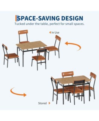Dining Table Set for 4 5 Piece Wooden Dining Table and Chairs 4 PU Upholstered Chair Modern Metal Frame Dinette Set for Dining Room Home Dinner