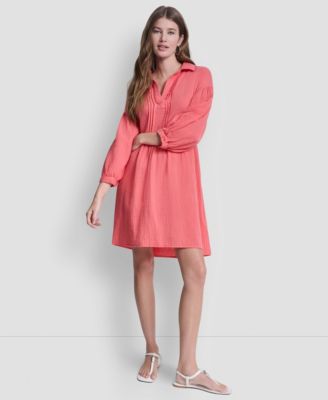 Women's Henley Pleated Tiered Dress