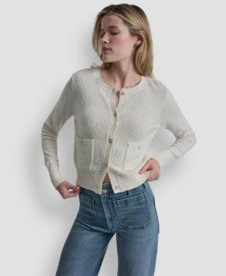 Women's Crewneck Front-Enamel Button Cardigan