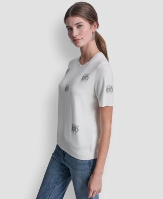 Women's Embellished Logo Crew Neck Sweater