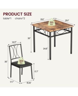 3 Piece Kitchen Table Set Dining Table and Chairs for 2 Metal and Wood Square Dining Room Table Set with 2 Upholstered Chairs Kitchen Table Set
