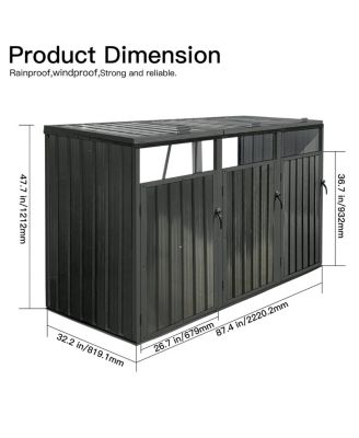 Metal Outdoor Garbage Bin Shed for 3 Trash Cans