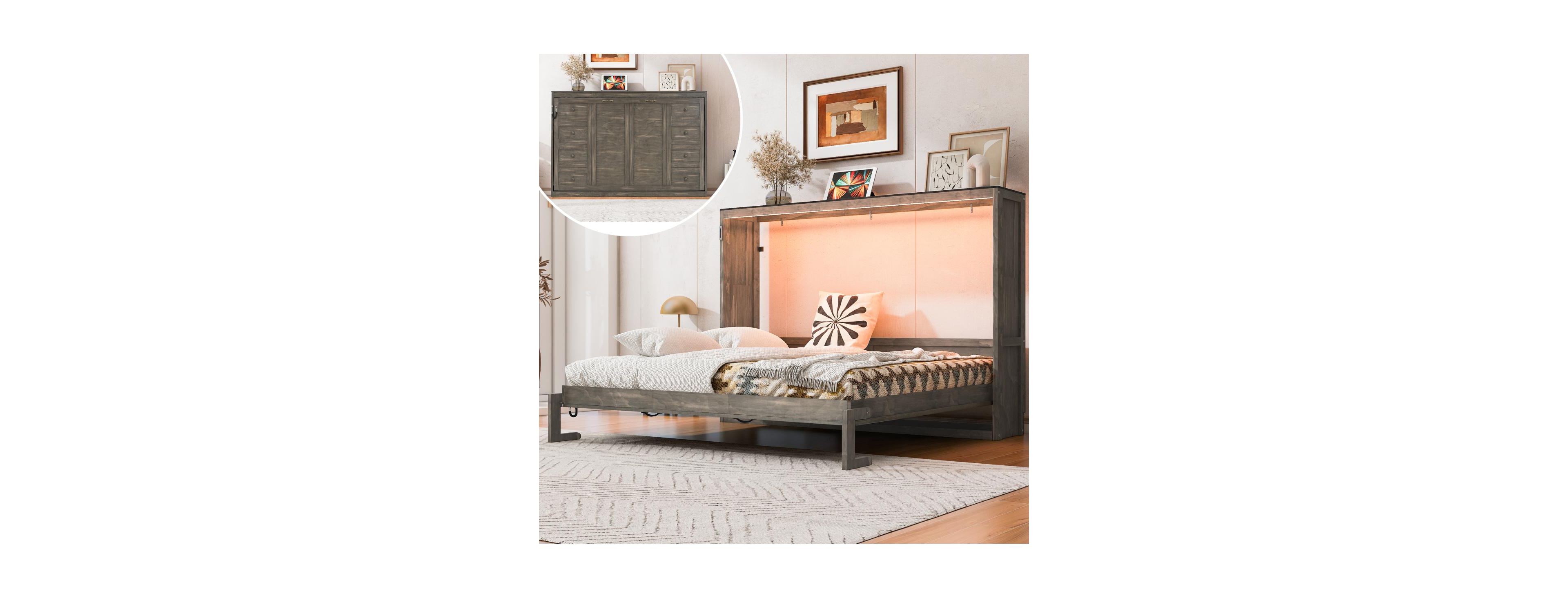 Streamdale Furniture Full Size Murphy Bed with Led Light