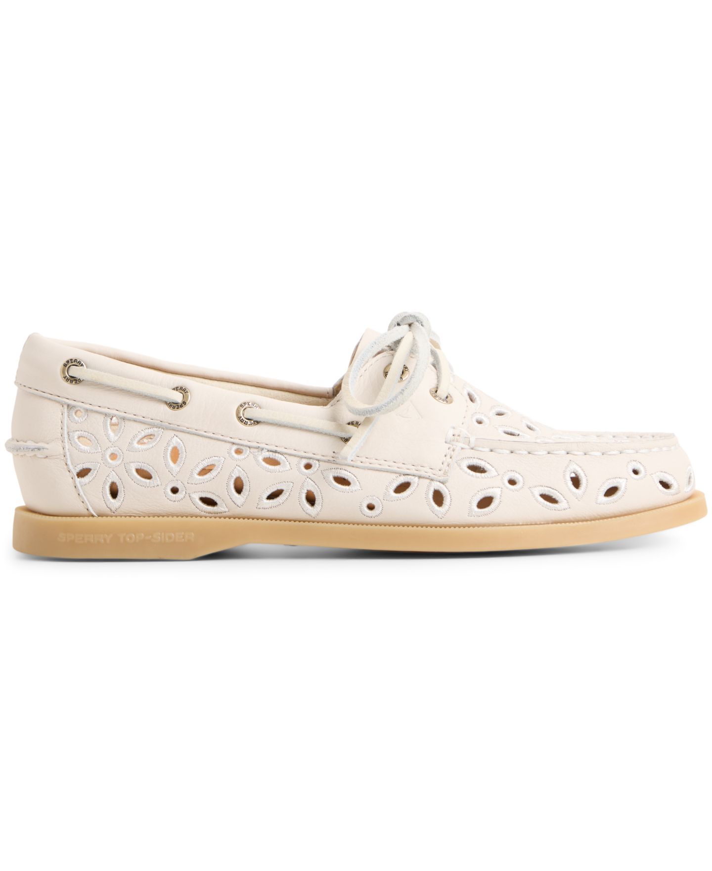 Женские туфли Sperry Authentic Embroidered Perforated Round Toe Boat, цвет: Кремовый — фото 2