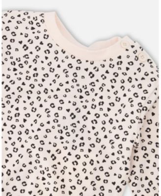 Baby Girls Peach Animal Print Cotton Jersey Sweater and Pants Set