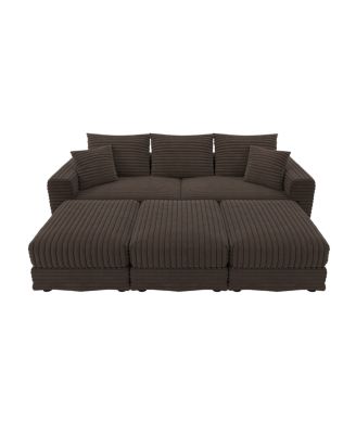 Plush Corduroy 3-Seat Sofa with Movable Ottoman