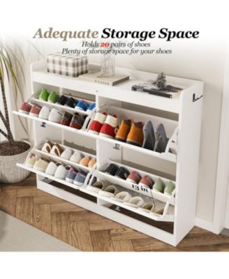 Large Shoe Storage Cabinet with 4 Flip Drawers – Narrow Freestanding Shoe Rack with Wooden Legs, Hidden Shoe Organizer