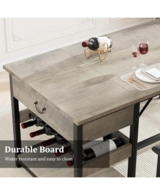 Dining Table Set for 4 Kitchen Dining Table Set with Upholstered Benches, Storage Drawers and Wine Rack