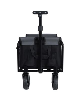 Collapsible Wagon Cart - Heavy Duty Utility Cart with Bench Seat, Storage Compartment and Included Dog Tether for Groceries