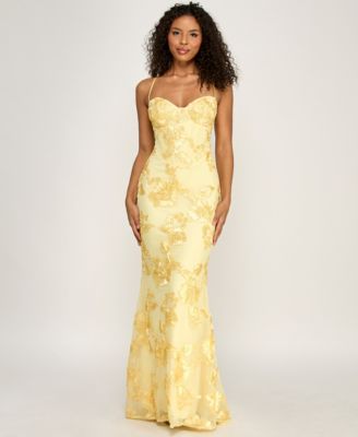 Juniors' Floral Lace Sweetheart Neck Gown