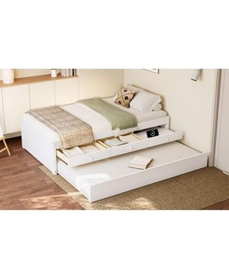 Twin Platform Bed with Trundle and 2 Drawers, Solid Wood