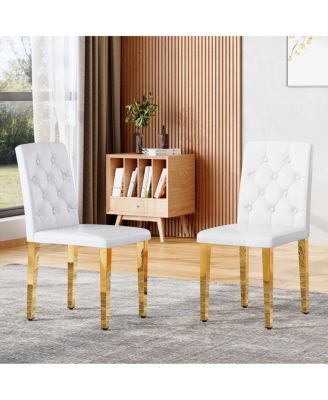 Streamdale 2-pack white PU ergonomic dining chairs with metal legs