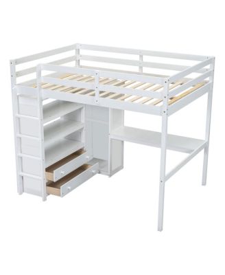  Wood Full Loft Bed with Wardrobe, Desk, Storage & Drawers