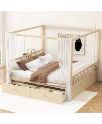 Wooden Canopy Bed with Storage Drawers, Queen size