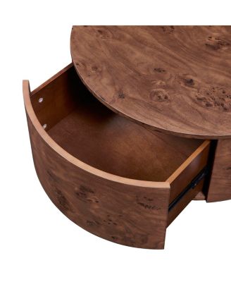  Burl Wood Rotating Coffee Table with 2 Drawers, 360° Rotating Top, Walnut, 28.4"