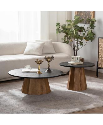 Round Coffee Table - Sturdy Wooden Tea Table for Living Room