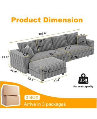 Plush Corduroy 4-Seat Sofa, Modern Comfy Upholstered Cloud Couch with Ottoman
