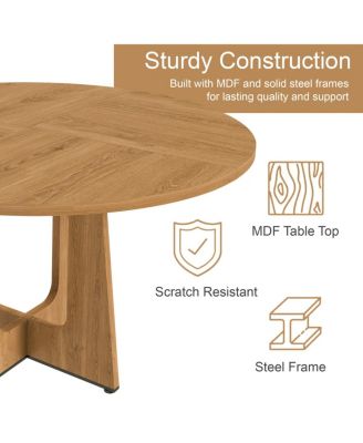 Streamdale Farmhouse Round Dining Set: Oak Table & 4 Chairs with PU Cushions