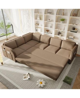 Oversize L-Shaped Sofa Couch with Pull-Out Bed & USB Port