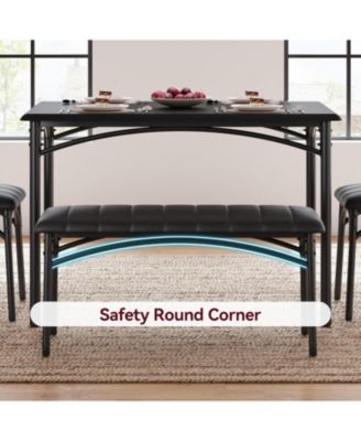 Dining Table Set for 4 Kitchen Table with Upholstered Bench and 2 Chairs 4-Piece Wooden Dining Table Set for Apartment Dining Room Small Space.