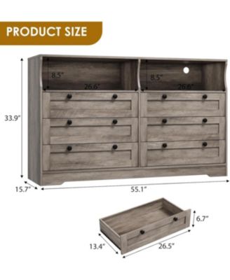Wood Dressers for Bedroom with 6 Drawer, Wooden Dresser with LED Lights and Power Outlet, Modern Chest of Drawers for Living Room Entryway