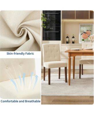 Upholstered Dining Chairs Set of 4 Modern Fabric Kitchen Side Chairs with Sturdy Wood Legs Parsons Design Comfortable Soft Linen