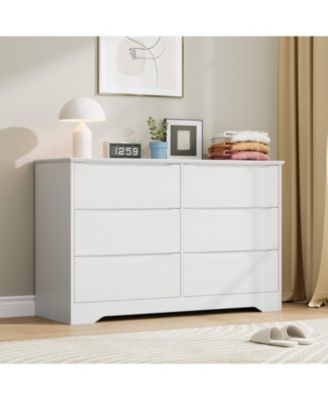 Wooden 6-Drawer Dresser, Tall Modern Storage Chest with Wide Top for Bedroom, Living Room, Hallway, Kids Room
