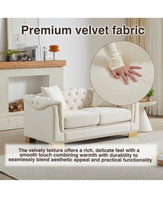 Classic Modern Chesterfield Sofa, 62-inch Velvet Two-Seater with Nailhead Decor