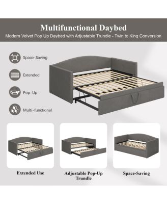 Twin Size Upholstered Velvet Daybed with Pop-Up Trundle