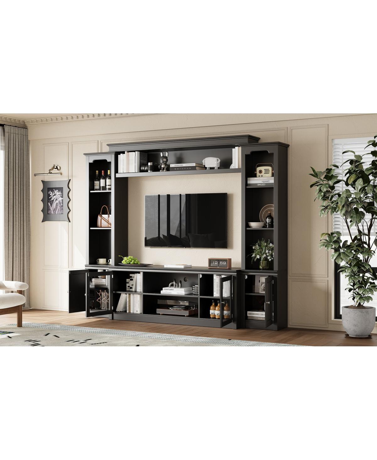 Streamdale Furniture Modern Tv Stand with Bookcase for TVs Up to 65-inch, 4 Shelves, Glass Doors