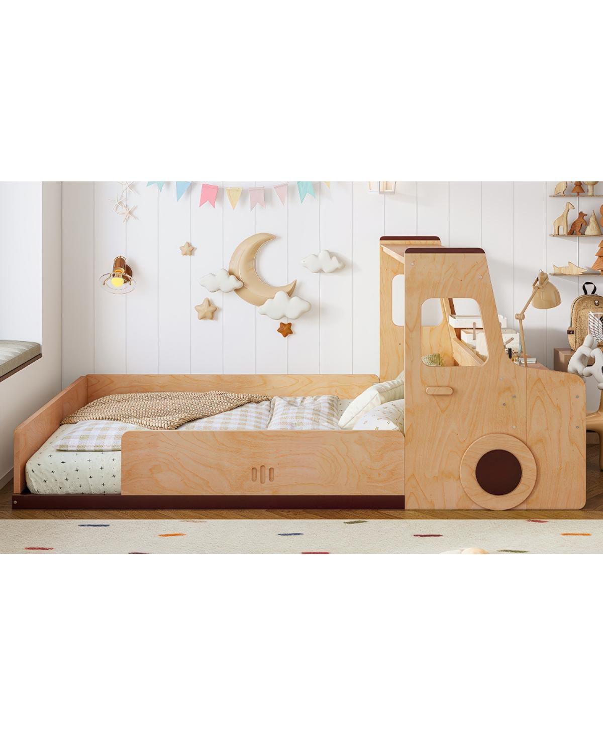 Streamdale Furniture Full Size Car-Shape Floor Bed with Storage, Window, and Desk