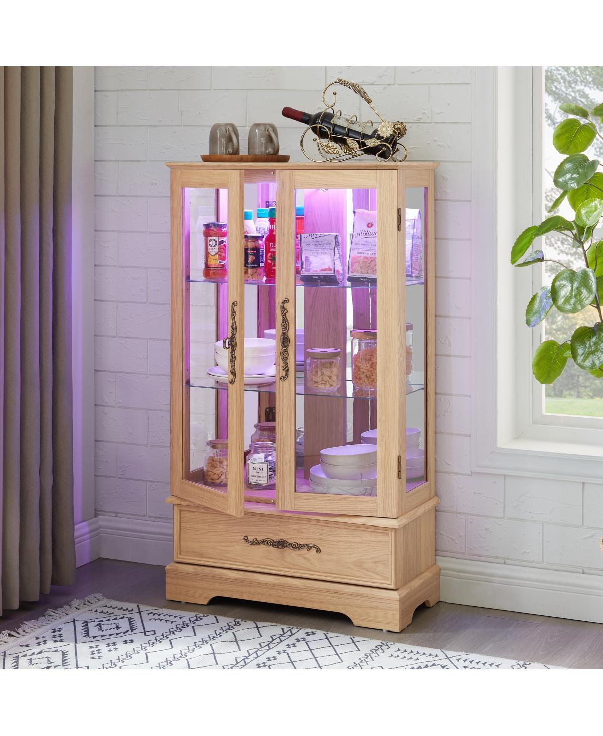 Streamdale Furniture Lighted Glass Curio Display Cabinet with Adjustable Shelves
