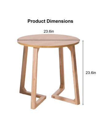 24" Round Mid Century Modern Solid Wood End Table with V-Shaped Legs