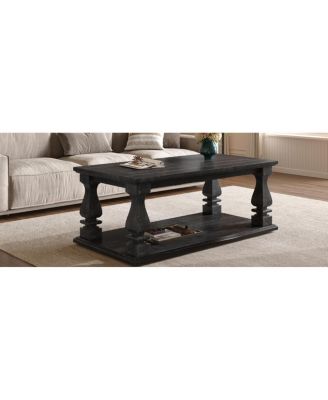 Streamdale Weathered Farmhouse Coffee Table, 47.24" Rustic Living Room Table with Storage Shelf.