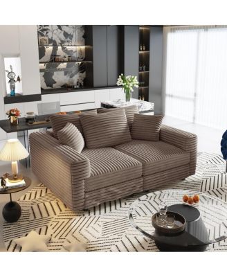 82.7" Plush Corduroy 3-Seat Sofa with Movable Ottoman