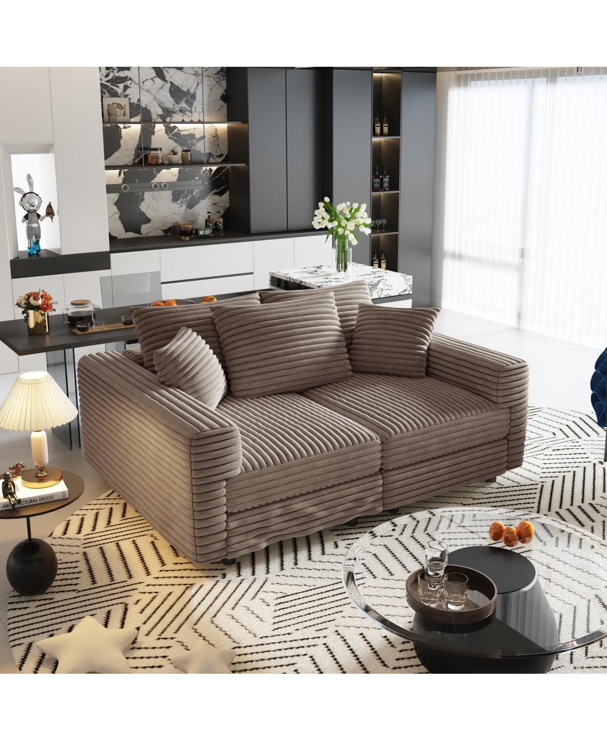 Streamdale Furniture 82.7" Plush Corduroy 3-Seat Sofa with Movable Ottoman